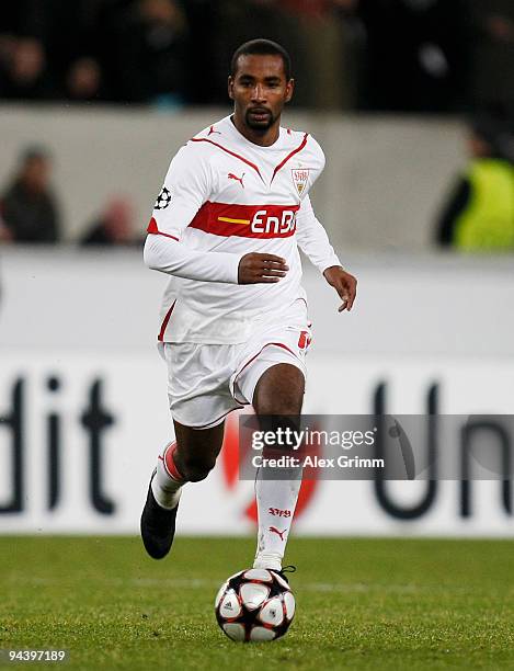 Cacau of Stuttgart runs with the ball during the UEFA Champions League Group G match between VfB Stuttgart and Unirea Urziceni at the Mercedes-Benz...