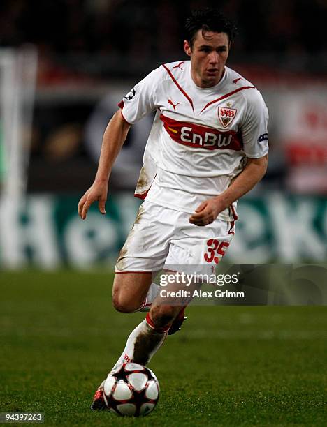 Christian Traesch of Stuttgart runs with the ball during the UEFA Champions League Group G match between VfB Stuttgart and Unirea Urziceni at the...