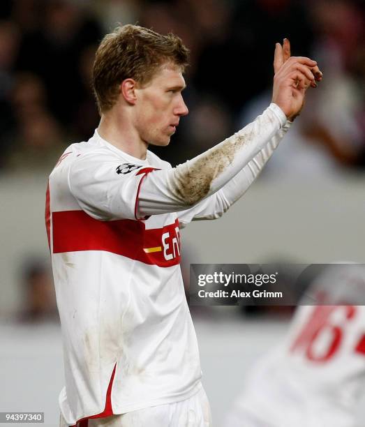 Pavel Pogrebnyak of Stuttgart reacts during the UEFA Champions League Group G match between VfB Stuttgart and Unirea Urziceni at the Mercedes-Benz...