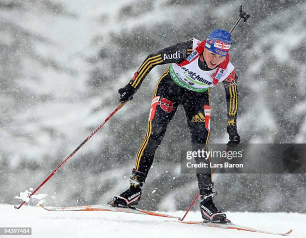 Martina Beck of Germany competes during the Women's 7,5 km Sprint in the IBU Biathlon World Cup on December 11, 2009 in Hochfilzen, Austria.