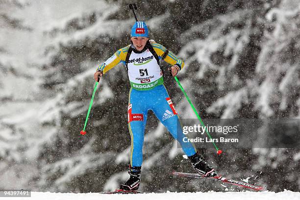 Nina Karasevych of Ukraine competes during the Women's 7,5 km Sprint in the IBU Biathlon World Cup on December 11, 2009 in Hochfilzen, Austria.