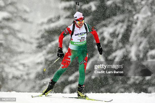 Olga Nazarova of Belarus competes during the Women's 7,5 km Sprint in the IBU Biathlon World Cup on December 11, 2009 in Hochfilzen, Austria.