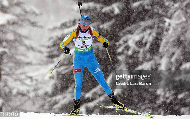 Olena Pidhrushna of Ukraine competes during the Women's 7,5 km Sprint in the IBU Biathlon World Cup on December 11, 2009 in Hochfilzen, Austria.