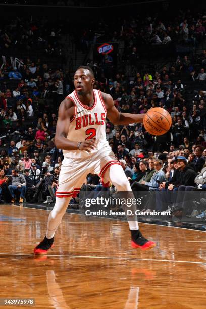 Jerian Grant of the Chicago Bulls handles the ball during the game against the Brooklyn Nets on April 9, 2018 at Barclays Center in Brooklyn, New...