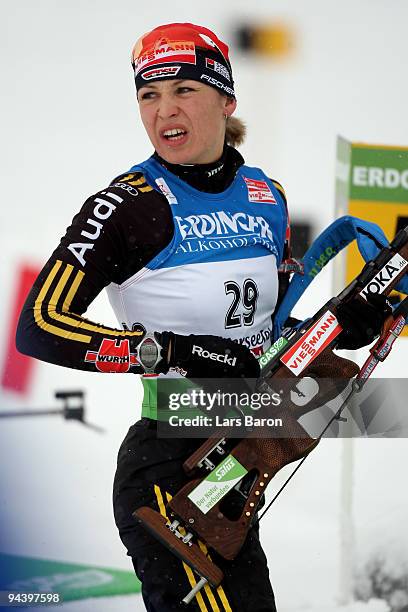 Magdalena Neuner of Germany competes during the Women's 10 km Pursuit in the IBU Biathlon World Cup on December 12, 2009 in Hochfilzen, Austria.