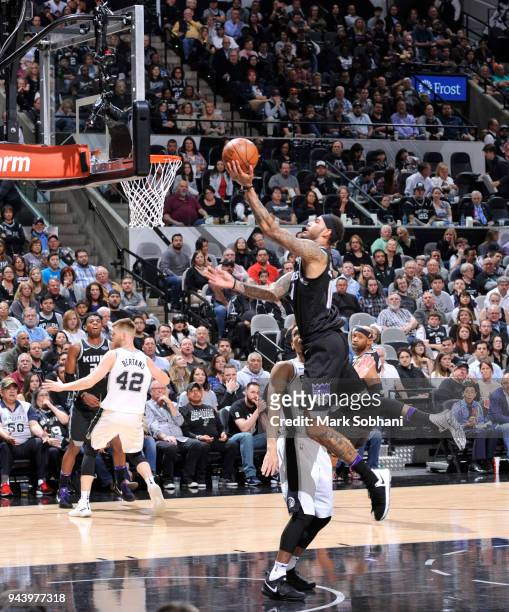 Willie Cauley-Stein of the Sacramento Kings dunks against the San Antonio Spurs on April 9, 2018 at the AT&T Center in San Antonio, Texas. NOTE TO...