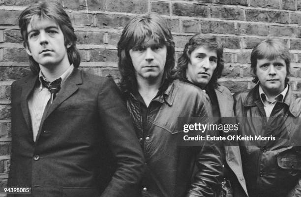 British rock and roll group Rockpile, 1977. From left to right, they are Nick Lowe, Dave Edmunds, Terry Williams and Billy Bremner.