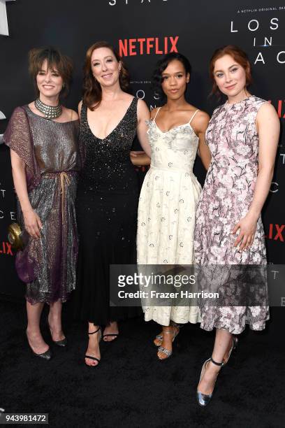 Parker Posey, Molly Parker, Taylor Russell, and Mina Sundwall attend the premiere of Netflix's "Lost In Space" Season 1 at The Cinerama Dome on April...