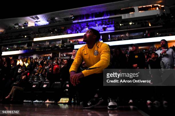 Gary Harris of the Denver Nuggets gets ready for the first half against the Portland Trail Blazers on Monday, April 9, 2018.
