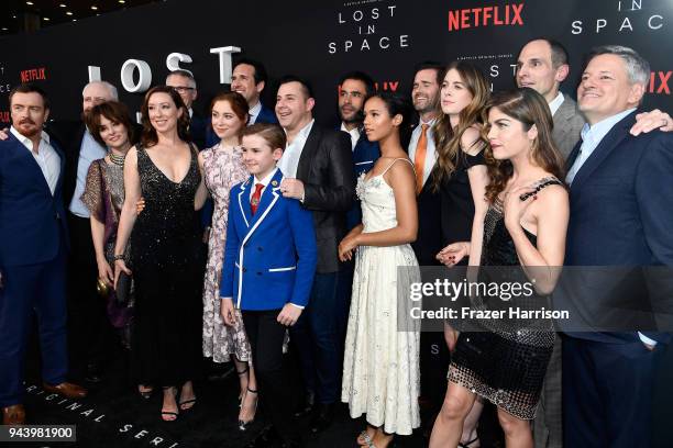 Cast and crew attend the premiere of Netflix's "Lost In Space" Season 1 at The Cinerama Dome on April 9, 2018 in Los Angeles, California.