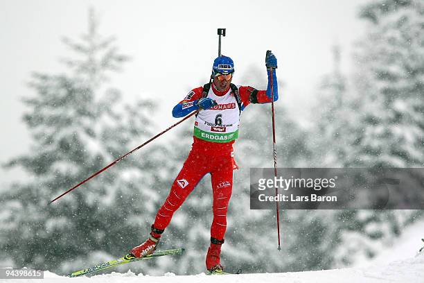 Roman Dostal of Czech Republic competes during the Men's 10 km Sprint in the IBU Biathlon World Cup on December 11, 2009 in Hochfilzen, Austria.