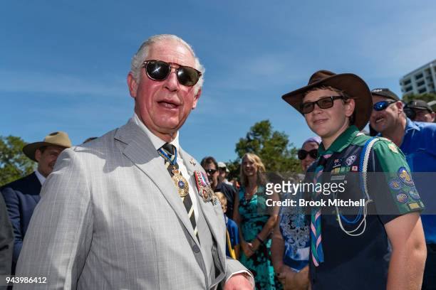 Prince Charles, The Prince of Wales, greets well-wishers at Bicentennial Park on April 10, 2018 in Darwin, Australia. The Prince of Wales and Duchess...