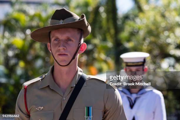 Defence Personnel wait for the arrival of Prince Charles, The Prince of Wales, at Bicentennial Park on April 10, 2018 in Darwin, Australia. The...