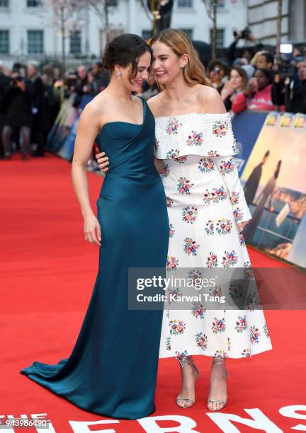 Jessica Brown Findlay and Lily James attend 'The Guernsey Literary And Potato Peel Pie Society' World Premiere at The Curzon Mayfair on April 9, 2018...