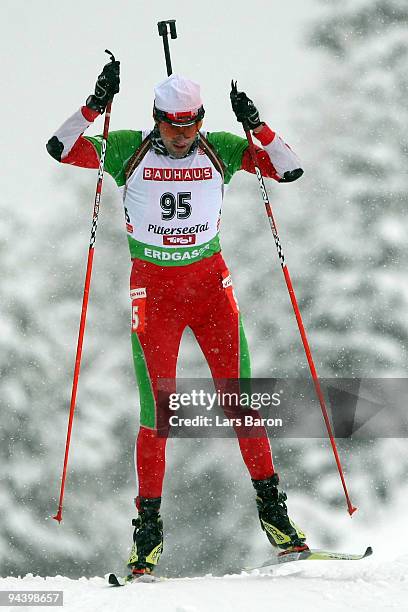 Vladimir Miklashevsky of Bulgaria competes during the Men's 10 km Sprint in the IBU Biathlon World Cup on December 11, 2009 in Hochfilzen, Austria.