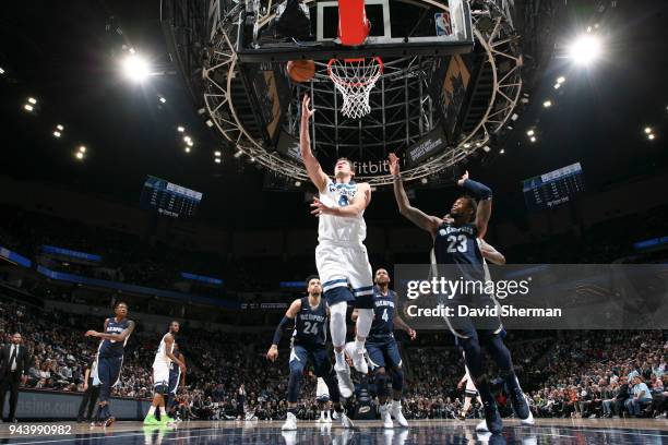 Nemanja Bjelica of the Minnesota Timberwolves shoots the ball against the Memphis Grizzlies on April 9, 2018 at Target Center in Minneapolis,...