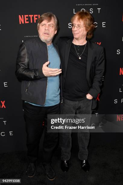 Mark Hamill and Bill Mumy attend the premiere of Netflix's "Lost In Space" Season 1 at The Cinerama Dome on April 9, 2018 in Los Angeles, California.