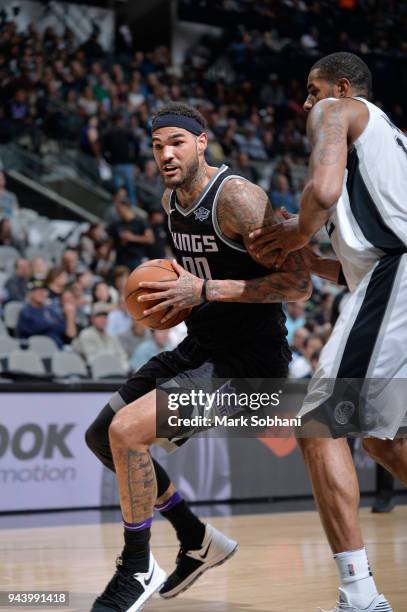 Willie Cauley-Stein of the Sacramento Kings handles the ball against the San Antonio Spurs on April 9, 2018 at the AT&T Center in San Antonio, Texas....