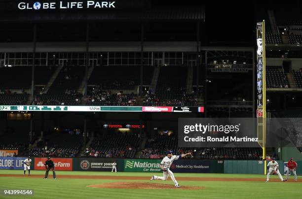 Jake Diekman of the Texas Rangers throws against the Los Angeles Angels at Globe Life Park in Arlington on April 9, 2018 in Arlington, Texas.