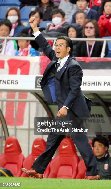 Urawa Red Diamonds interim head coach Tsuyoshi Otsuki gestures during the J.League J1 match between Urawa Red Diamonds and Vegalta Sendai at Saitama...