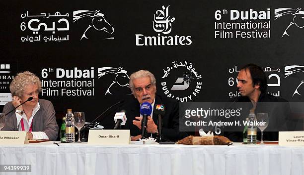 Actor Omar Sharif and director Laurent Vinas Raymond attend the "I Forgot To Tell You" press conference during day six of the 6th Annual Dubai...