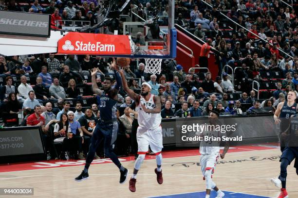 Lorenzo Brown of the Toronto Raptors handles the ball against the Detroit Pistons on April 9, 2018 at Little Caesars Arena in Detroit, Michigan. NOTE...