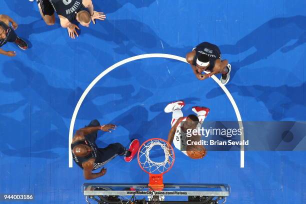 Miles of the Toronto Raptors handles the ball against the Detroit Pistons on April 9, 2018 at Little Caesars Arena in Detroit, Michigan. NOTE TO...