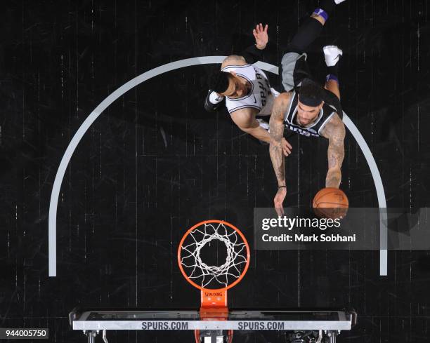 Willie Cauley-Stein of the Sacramento Kings shoots a lay up against the San Antonio Spurs on April 9, 2018 at the AT&T Center in San Antonio, Texas....
