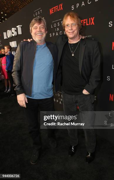 Mark Hamill and Bill Mumy attend Netflix's "Lost In Space" Los Angeles premiere on April 9, 2018 in Los Angeles, California.