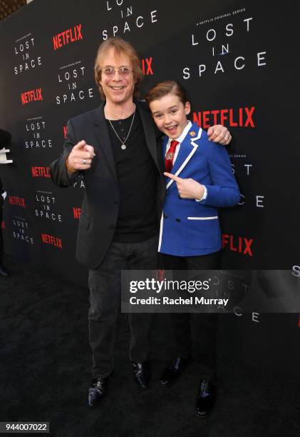 Bill Mumy and Maxwell Jenkins attend Netflix's "Lost In Space" Los Angeles premiere on April 9, 2018 in Los Angeles, California.