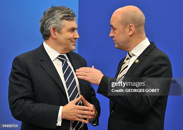 Swedish Prime Minister Fredrik Reinfeldt , whose country holds the EU rotating presidency welcomes British Prime Minister Gordon Brown at a European...