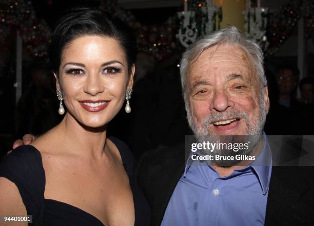 Catherine Zeta Jones and composer Stephen Sondheim pose at the "A Little Night Music" Broadway opening night after party at Tavern on the Green on...