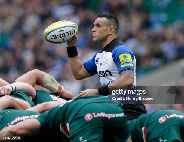 Kahn Fotuali"u2019i of Bath Rugby during the Aviva Premiership match between Bath Rugby and Leicester Tigers at Twickenham Stadium on April 7, 2018...