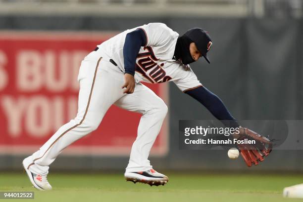 Eduardo Escobar of the Minnesota Twins fields the infield single by Carlos Correa of the Houston Astros during the eighth inning of the game on April...