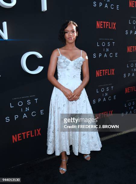 From the cast, actress Taylor Russell arrives for Netflix's Lost In Space Season 1 Premiere event in Los Angeles, California on April 9, 2018. / AFP...