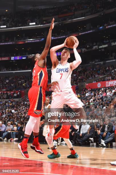 Sam Dekker of the LA Clippers goes to the basket against the New Orleans Pelicans on April 9, 2018 at STAPLES Center in Los Angeles, California. NOTE...