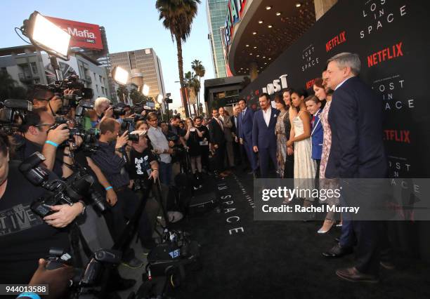 Toby Stephens, Parker Posey, Molly Parker, Taylor Russell, Maxwell Jenkins, Mina Sundwall, Ignacio Serricchio, and Chief Content Officer, Netflix,...