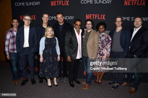 Actor Michael Cotter, screenwriter Marcus Hinchey, producers James Stern and Julie Goldstein, actor Jason Segel, Bishop Carlton Pearson, director...