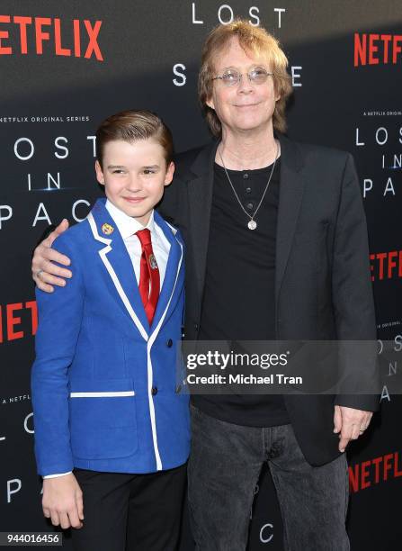 Maxwell Jenkins and Bill Mumy arrive to the Los Angeles premiere of Netflix's "Lost In Space" Season 1 held at The Cinerama Dome on April 9, 2018 in...