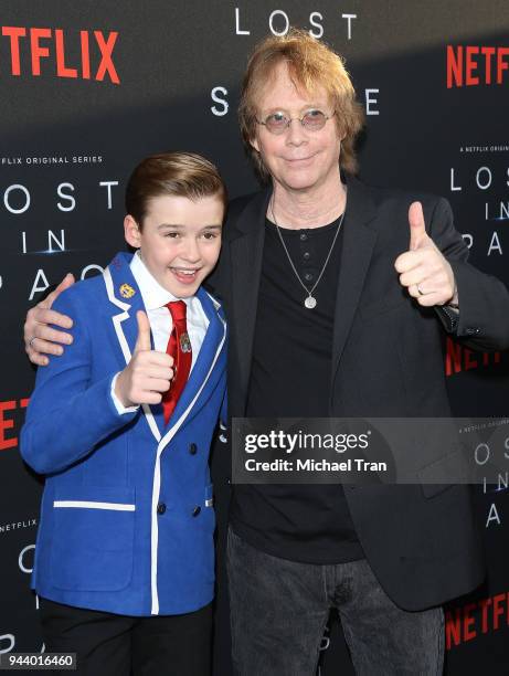 Maxwell Jenkins and Bill Mumy arrive to the Los Angeles premiere of Netflix's "Lost In Space" Season 1 held at The Cinerama Dome on April 9, 2018 in...