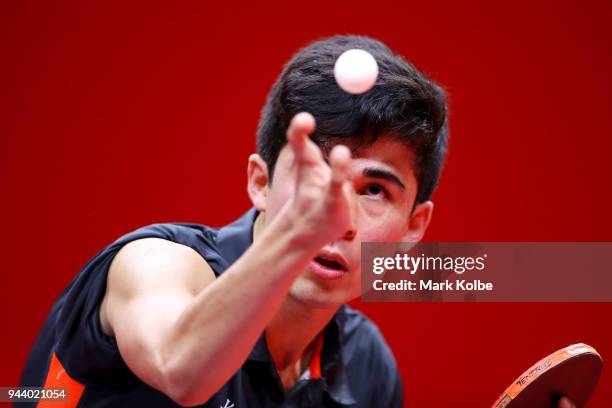 Kim Daybell of England competes during his Men's TT6-10 Singles Table Tennis match against Joshua Stacey of Wales on day six of the Gold Coast 2018...