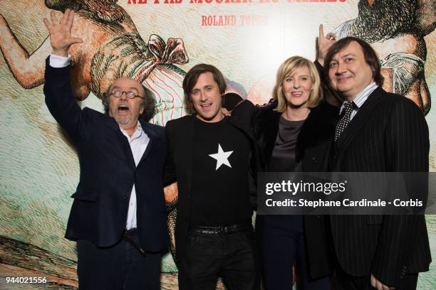 Jean-Michel Ribes, Thomas Dutronc, Chantal Ladesou and Michel Fau attend the "Topor" Prize Awards at Theatre du Rond-Point on April 9, 2018 in Paris,...