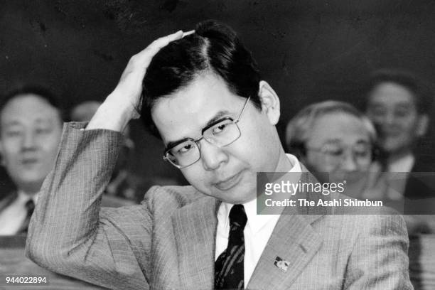 Japanese Communist Party new chairman Kazuo Shii is seen during the party convention on July 13, 1990 in Atami, Shizuoka, Japan.