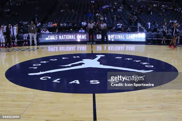 Jordan Brand Classic Logo on the court prior to the Jordan Brand Classic National Girls Game on April 8 at the Barclays Center in Brooklyn,NY.