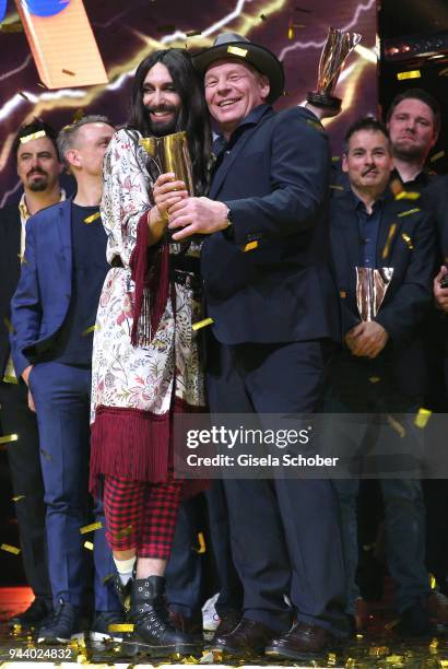 Conchita Wurst and Ben Becker during the 13th Live Entertainment Award 2018 at Festhalle Frankfurt on April 9, 2018 in Frankfurt am Main, Germany.