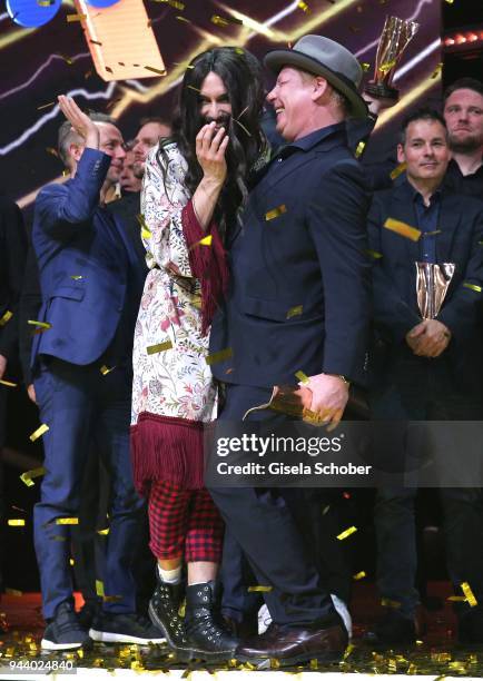 Conchita Wurst and Ben Becker with award during the 13th Live Entertainment Award 2018 at Festhalle Frankfurt on April 9, 2018 in Frankfurt am Main,...