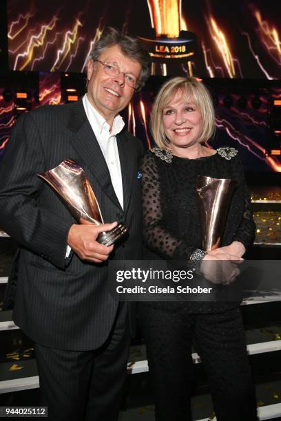 Peter Schwenkow and Mary Roos during the 13th Live Entertainment Award 2018 at Festhalle Frankfurt on April 9, 2018 in Frankfurt am Main, Germany.