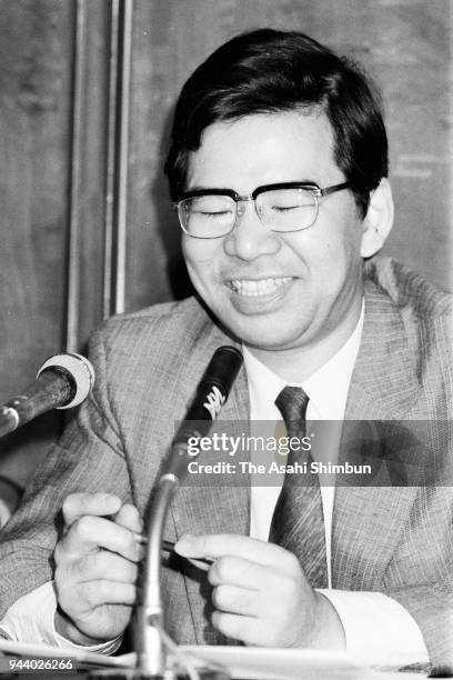 Japanese Communist Party New Chairman Kazuo Shii speaks during a press conference at the Diet building on July 19, 1990 in Tokyo, Japan.