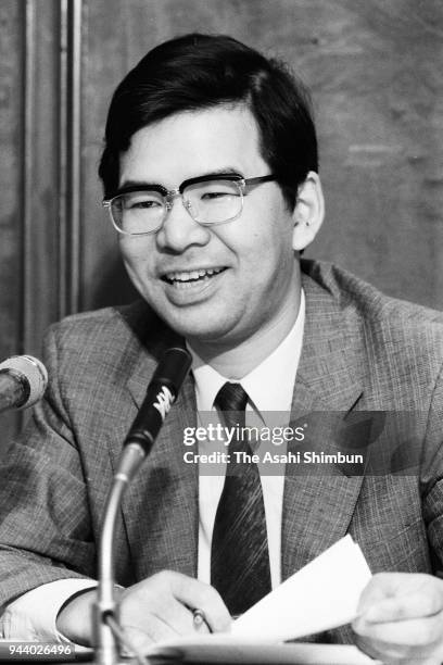 Japanese Communist Party New Chairman Kazuo Shii speaks during a press conference at the Diet building on July 19, 1990 in Tokyo, Japan.