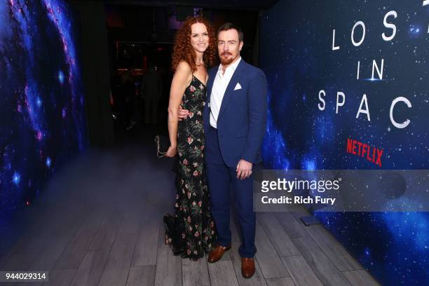 Anna-Louise Plowman and Tobby Stephens attend Netflix's "Lost In Space" Los Angeles premiere on April 9, 2018 in Los Angeles, California.